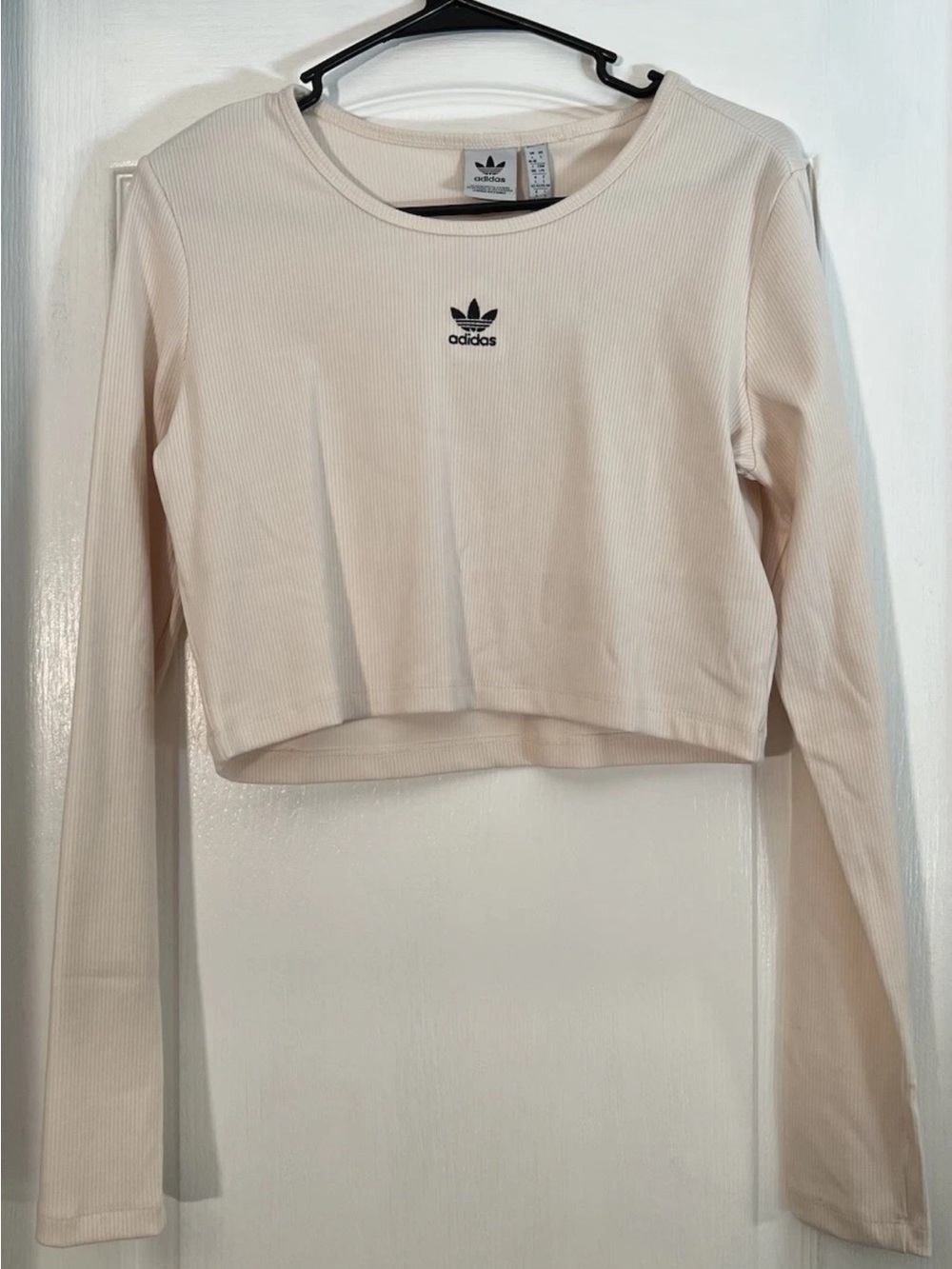 Adidas Originals Crop Top Long Sleeve Ribbed White Womens L Logo NWT